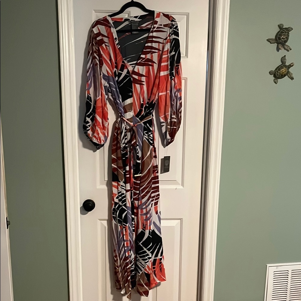 Multicolor Geometric Print Wrap Dress